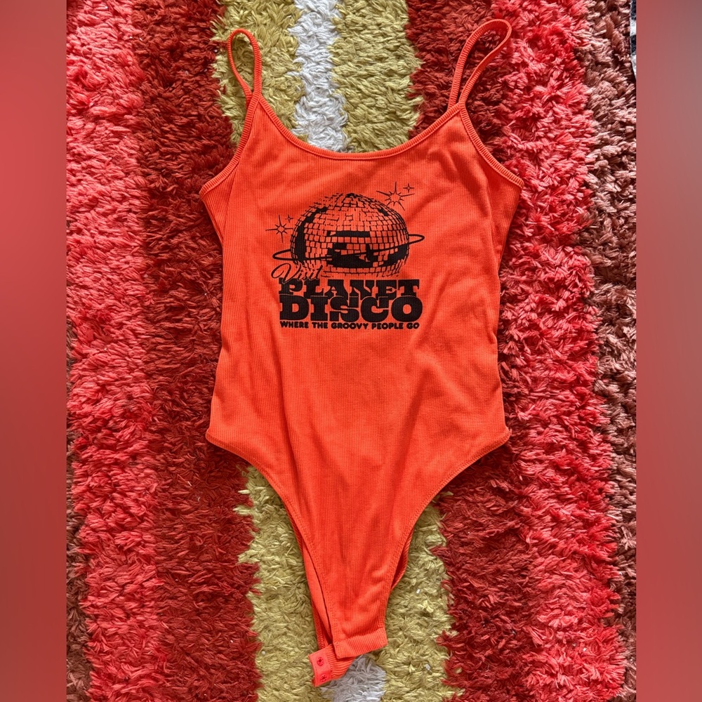 Orange open back bodysuit planet disco shein X size medium